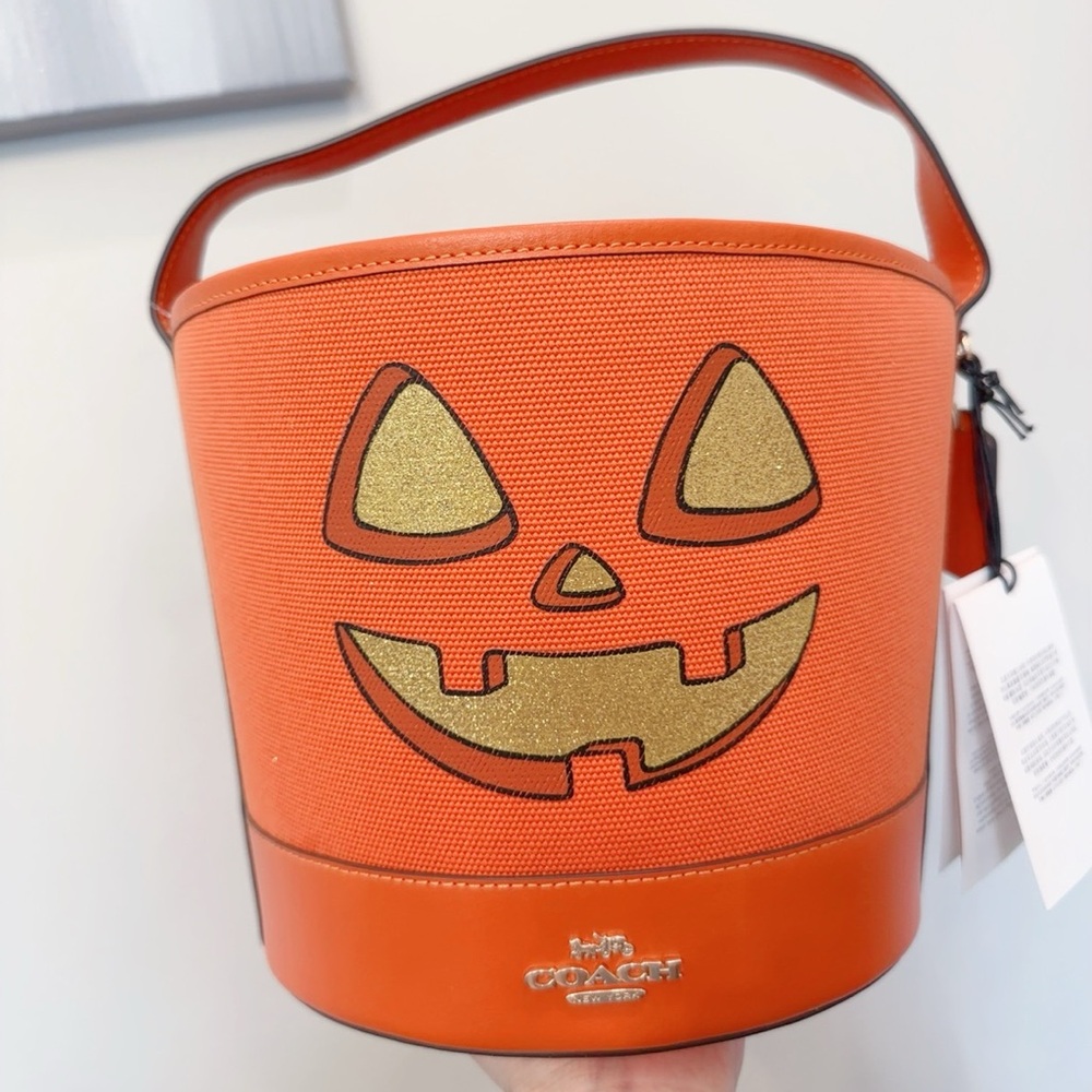 Coach Halloween Bucket Tote pumpkin pattern NWT CW533 - Picture 4 of 7